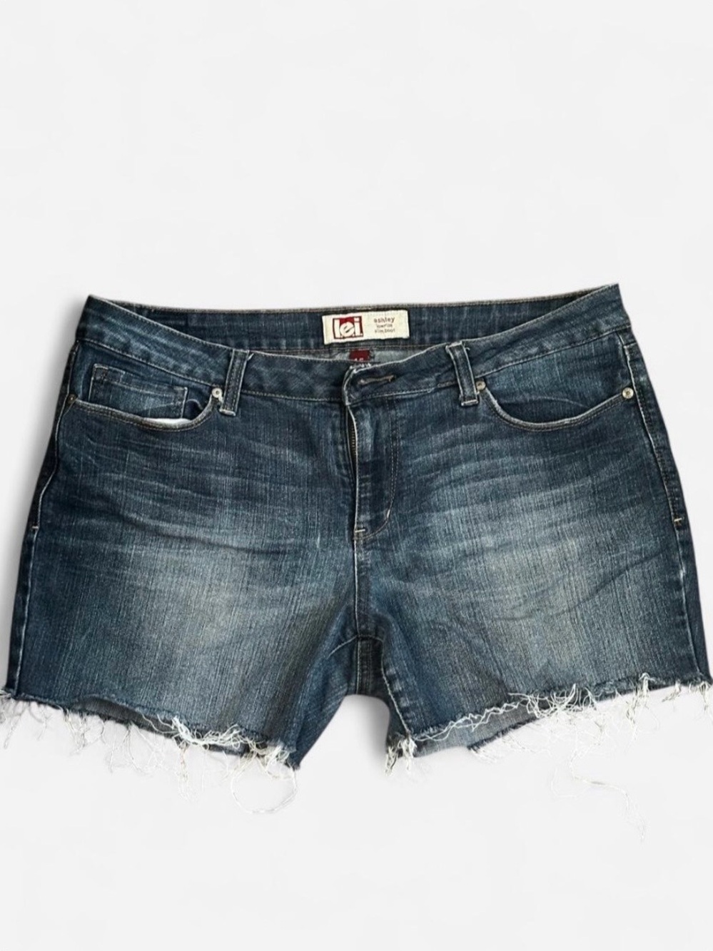lei juniors Dark Blue Distressed Denim Cutoff Shorts